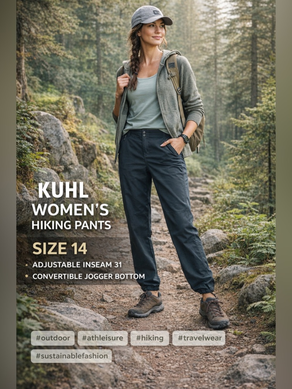 Kuhl Women’s Hiking Pants Size 14 Black Convertible Jogger Outdoor Trail Pants